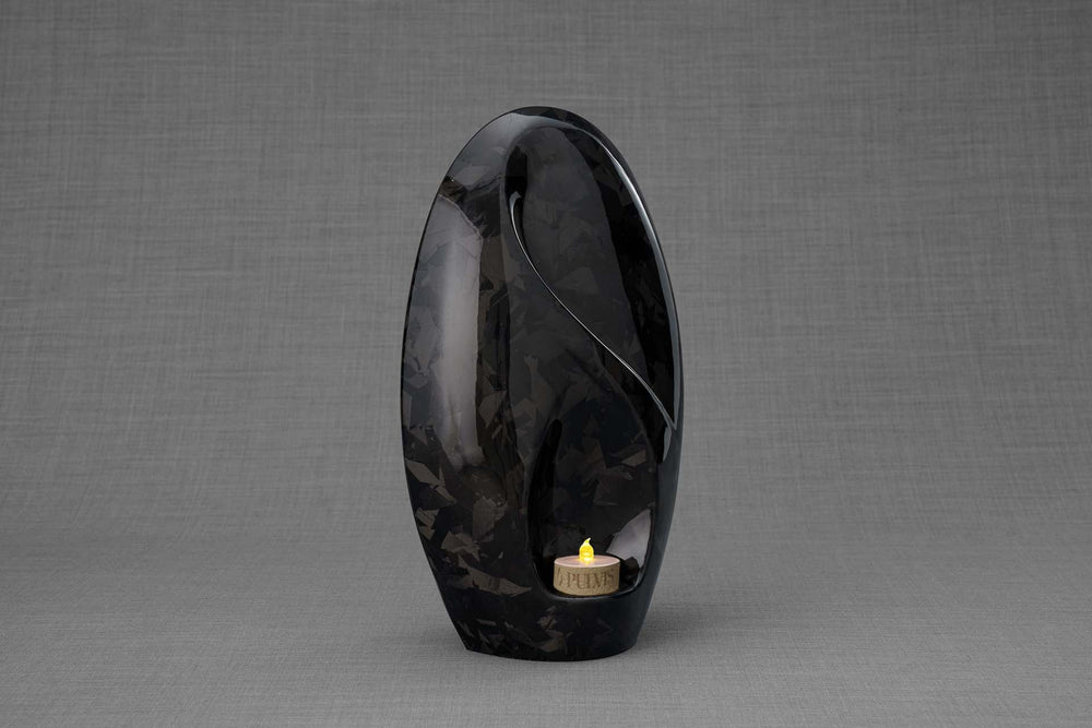 
                  
                    Pulvis Art Urns Adult Size Urn Carbon Fiber Cremation Urn "Eternity" - Forged Carbon | Black | LED Candle
                  
                