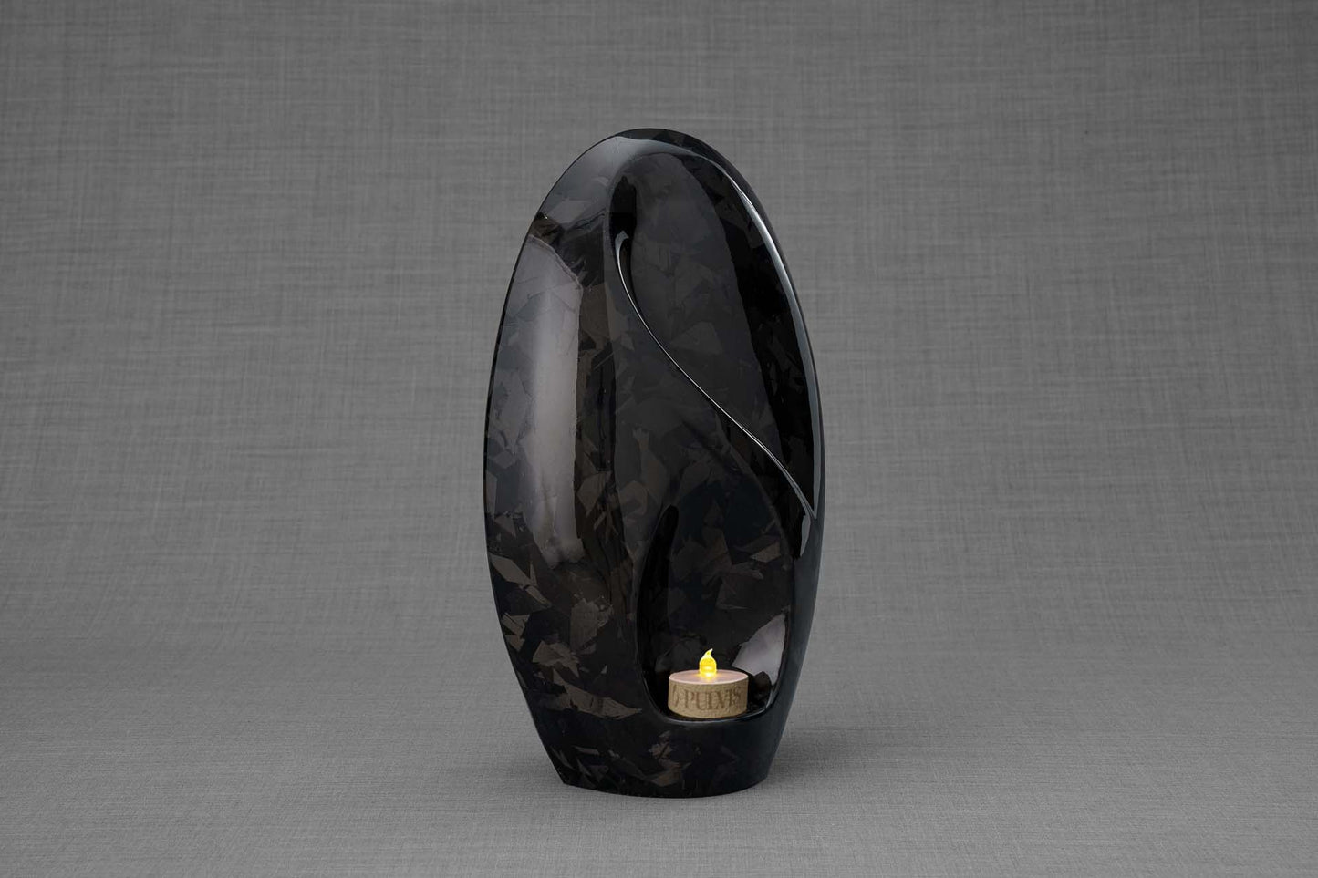 
                  
                    Pulvis Art Urns Adult Size Urn Carbon Fiber Cremation Urn "Eternity" - Forged Carbon | Black | LED Candle
                  
                