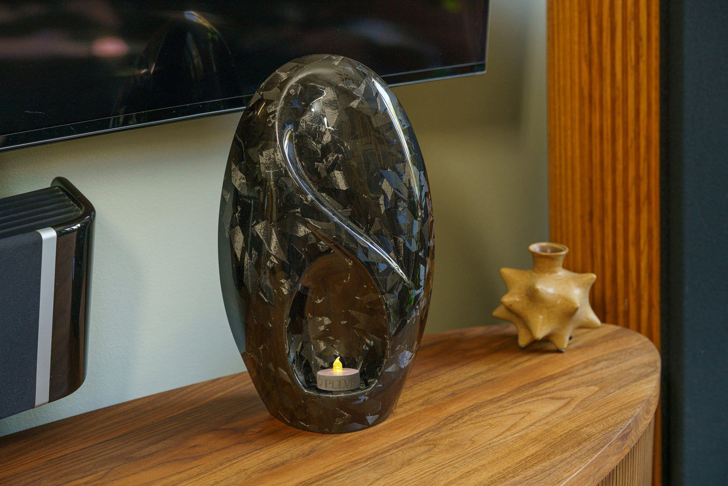 
                  
                    Pulvis Art Urns Adult Size Urn Carbon Fiber Cremation Urn "Eternity" - Forged Carbon | Black | LED Candle
                  
                