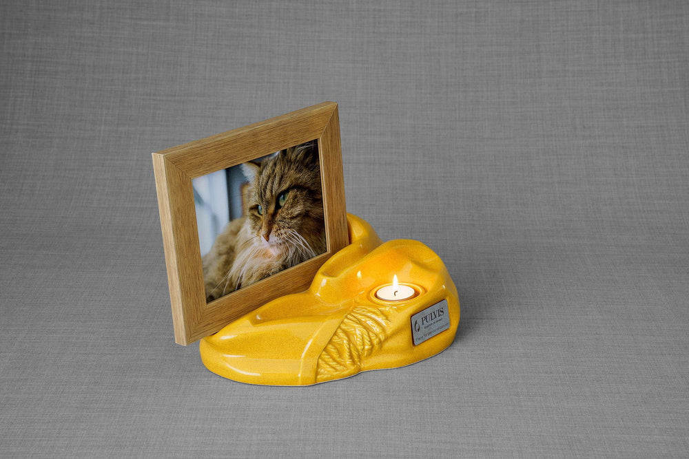 
                  
                    Cremation Urn "Cozy" - Amber Yellow| Ceramic Picture Frame Urn
                  
                