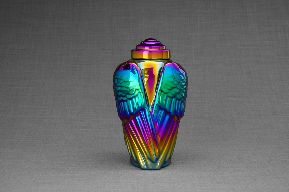 
                  
                    Pulvis Art Urns Adult Size Urn Exclusive Cremation Urn for Ashes "Wings" - Large | Rainbow Chrome
                  
                