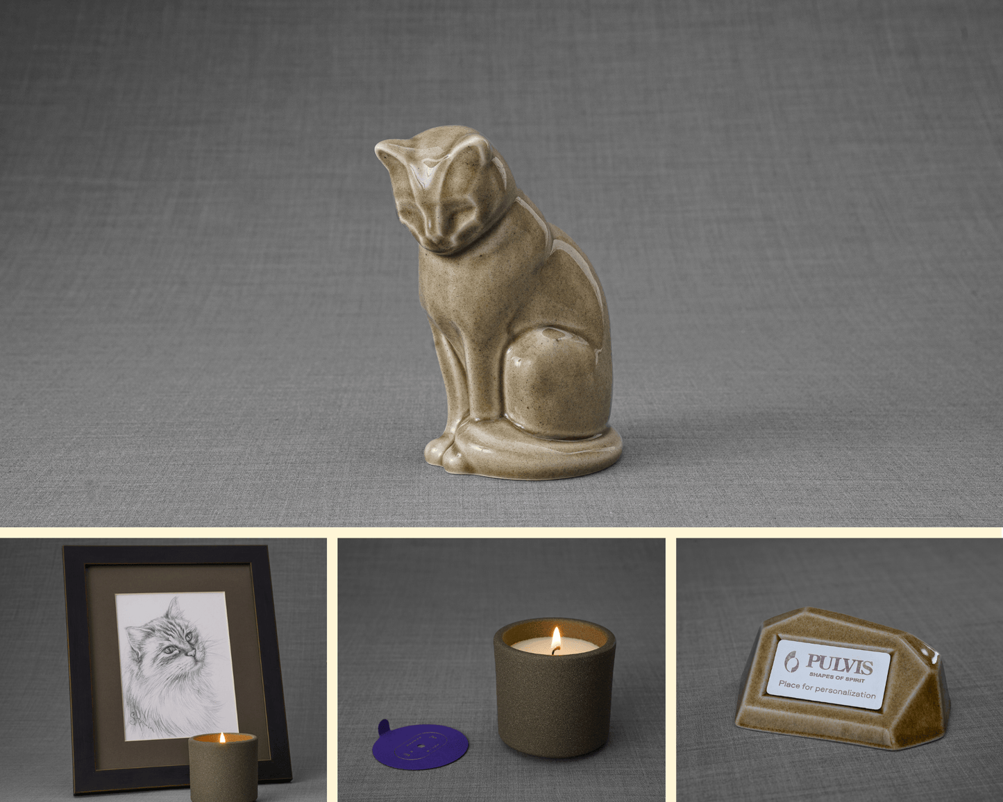 
                  
                    Pulvis Art Urns Memorial Bundle Mini Neko Bundle - 4 Pieces - Portrait | Urn | Nameplate Holder | Scented Candle
                  
                