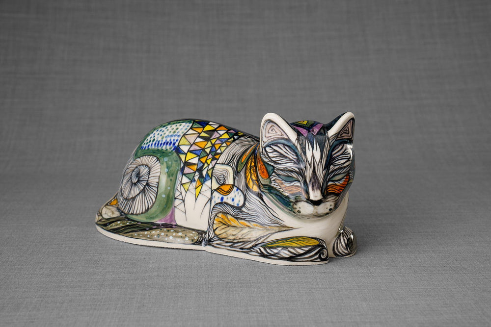 Pulvis Art Urns Pet Urn Hand Decorated Cat Urn for Ashes "Dream" - Ceramic | Handmade