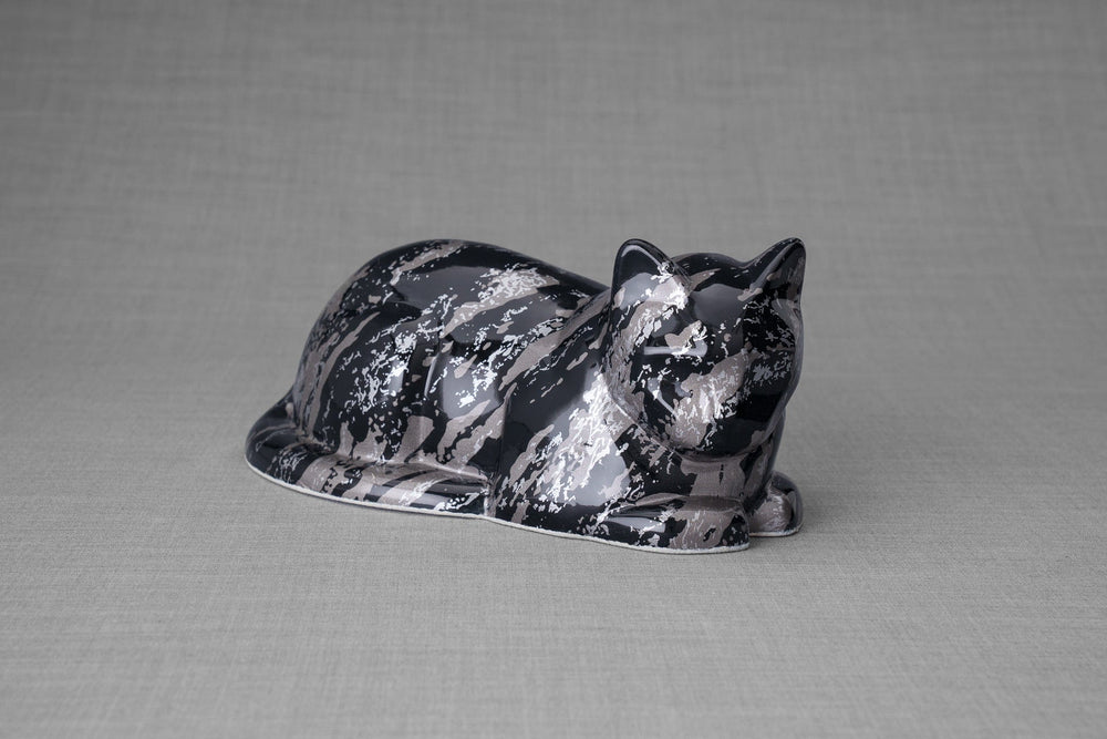 Pulvis Art Urns Pet Urn HydroGraphics Pet Urn For Cat | Mixed Gray | Ceramic