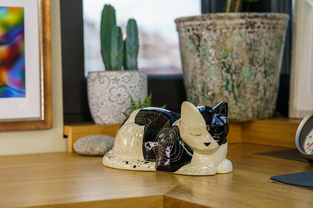 
                  
                    Pulvis Art Urns Pet Urn Hand Decorated Cat Urn for Ashes "Tuxedo" - Ceramic | Handmade
                  
                