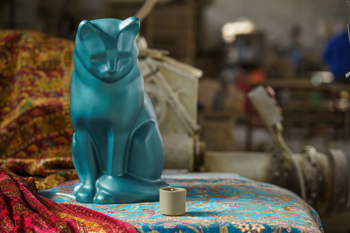 
                  
                    Pulvis Art Urns Pet Urn Wooden Cat Statue Urn "Neko" - Hand Sprayed | Azure Blue
                  
                