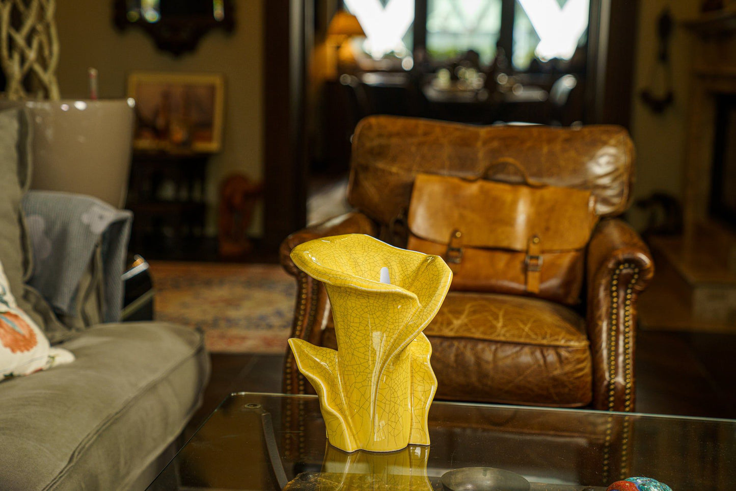 
                  
                    Pulvis Art Urns Adult Size Urn Calla Flower Memorial Urn for Ashes - Medium Urn | Yellow Craquelure
                  
                
