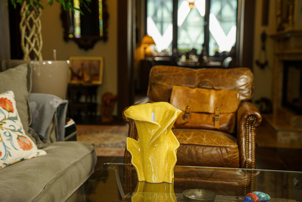 Pulvis Art Urns Adult Size Urn Calla Flower Memorial Urn for Ashes - Medium Urn | Yellow Craquelure