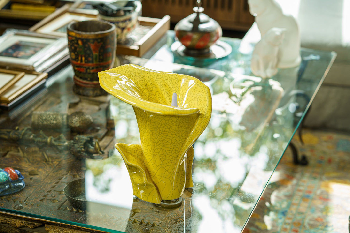 
                  
                    Pulvis Art Urns Adult Size Urn Calla Flower Memorial Urn for Ashes - Medium Urn | Yellow Craquelure
                  
                