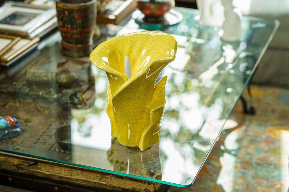 Pulvis Art Urns Adult Size Urn Calla Flower Memorial Urn for Ashes - Medium Urn | Yellow Craquelure