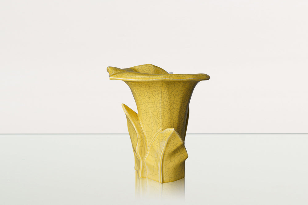 Pulvis Art Urns Adult Size Urn Calla Flower Memorial Urn for Ashes - Medium Urn | Yellow Craquelure