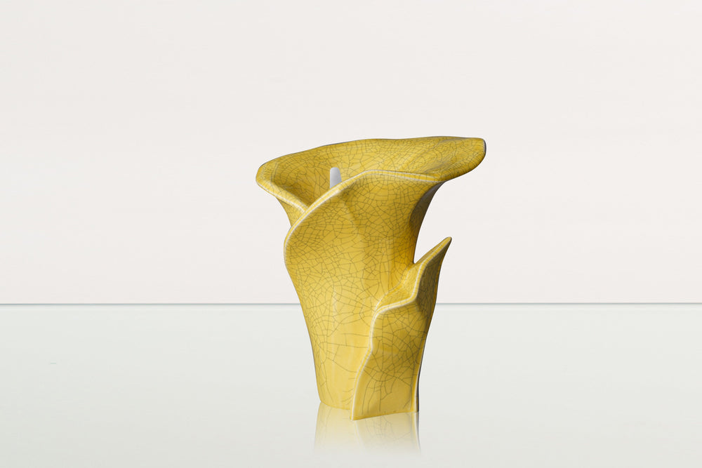 Pulvis Art Urns Adult Size Urn Calla Flower Memorial Urn for Ashes - Medium Urn | Yellow Craquelure