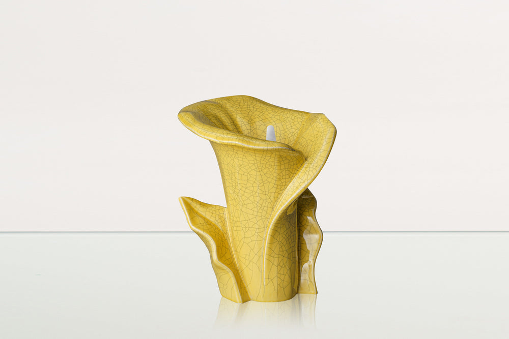 Pulvis Art Urns Adult Size Urn Calla Flower Memorial Urn for Ashes - Medium Urn | Yellow Craquelure
