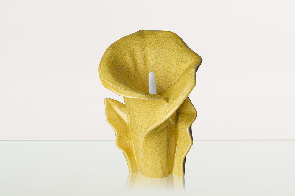 Pulvis Art Urns Adult Size Urn Calla Flower Memorial Urn for Ashes - Medium Urn | Yellow Craquelure