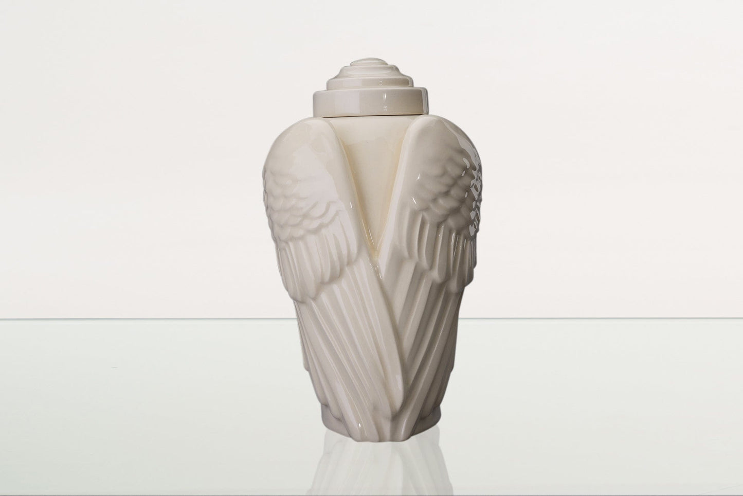 Pulvis Art Urns Adult Size Urn Handmade Cremation Urn for Ashes "Wings" - Large | Transparent | Ceramic Urn