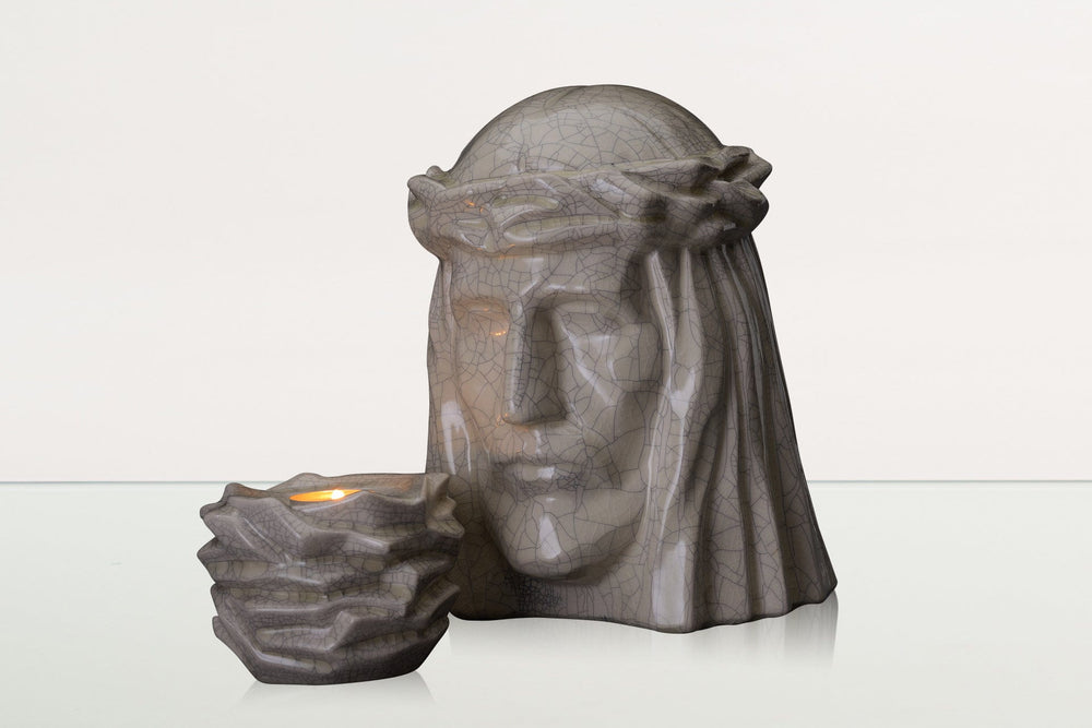Pulvis Art Urns Adult Size Urn + Keepsake Urn Set of Cremation Urns for Ashes "The Christ" - (Large urn + Keepsake)
