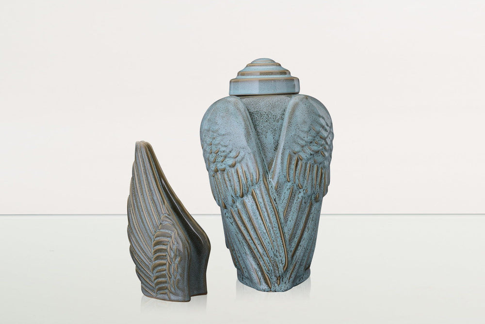 Pulvis Art Urns Adult Size Urn + Keepsake Urn Set of Cremation Urns for Ashes "Wings" - (Large urn + Keepsake)