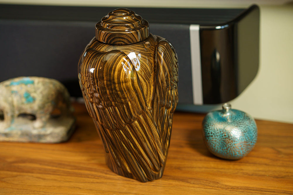 HydroGraphics Urn Wings - Wood Stripes - Large, Ceramic