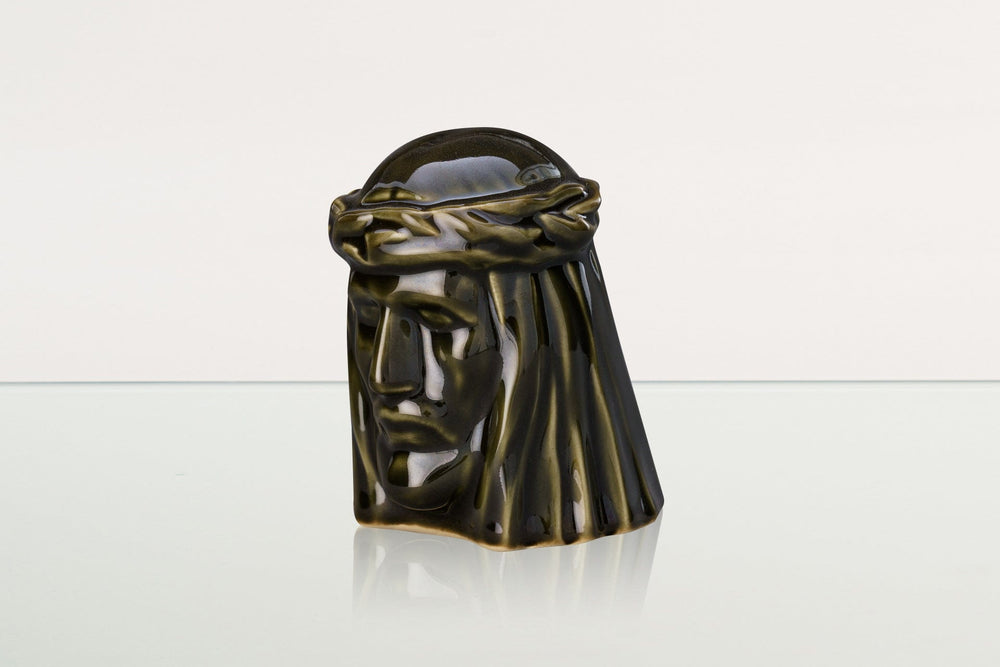 Pulvis Art Urns Keepsake Urn Handmade Mini Keepsake Urn "The Christ" - Oily Green | Ceramic Mini Urn