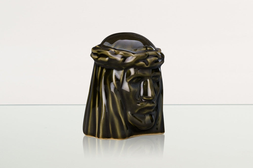 Pulvis Art Urns Keepsake Urn Handmade Mini Keepsake Urn "The Christ" - Oily Green | Ceramic Mini Urn