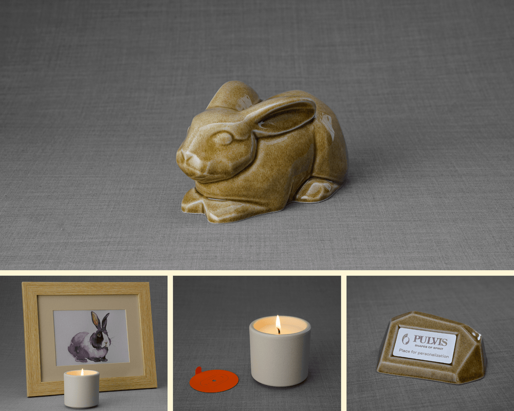 Pulvis Art Urns Memorial Bundle Bunny Memorial Bundle - 4 Pieces - Portrait | Urn | Nameplate Holder | Scented Candle