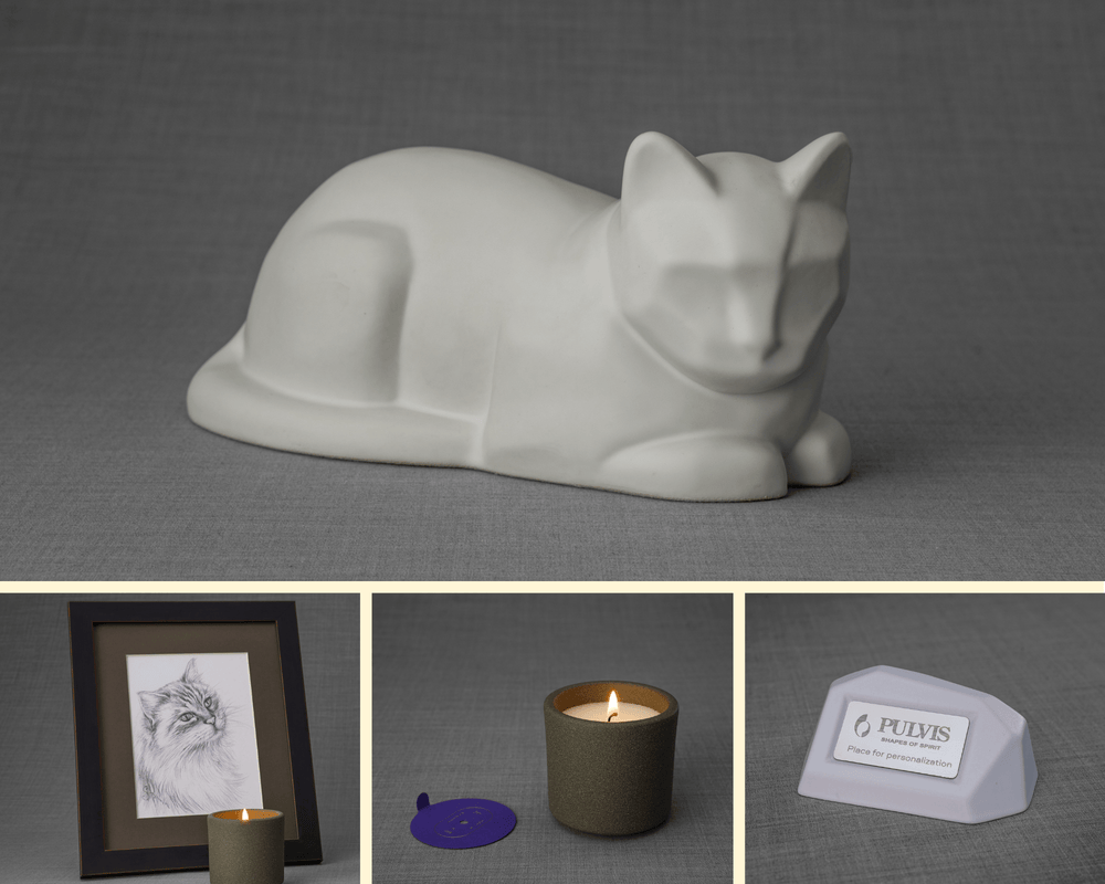 Cat Memorial Bundle 4 Pieces Portrait Urn Nameplate Holder S