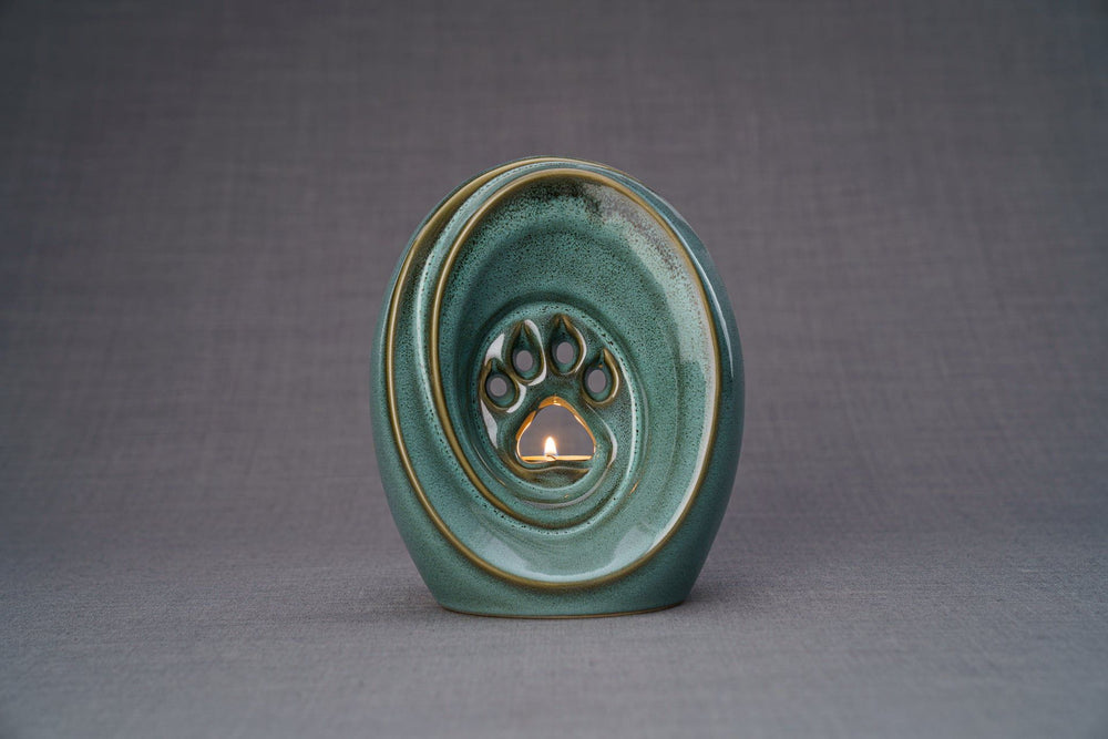 
                  
                    Pulvis Art Urns Oily Green Melange / Light "Paw" Pet Memorial Bundle - 4 pcs. | Handmade
                  
                