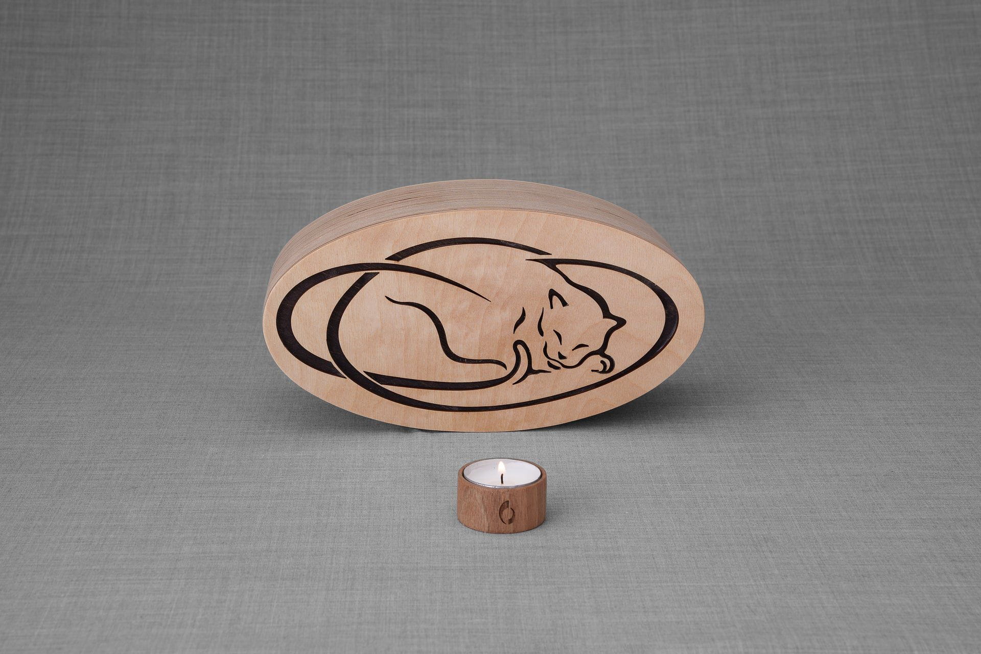 Resting Cat Cremation Urn Plywood Handmade Urn