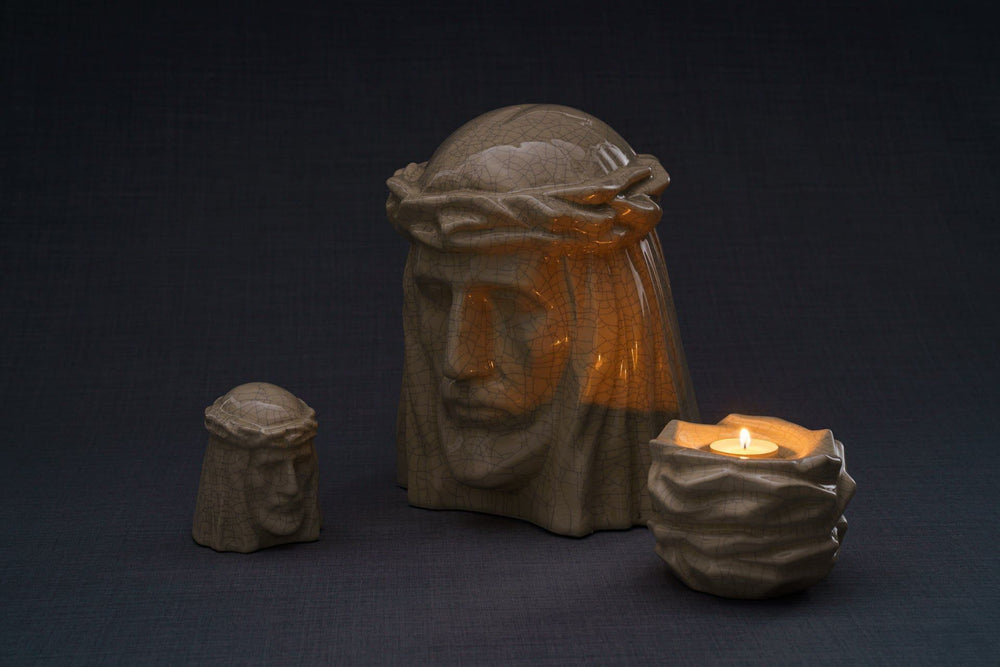 Pulvis Art Urns Keepsake Urn Handmade Mini Keepsake Urn "The Christ" - Oily Green | Ceramic