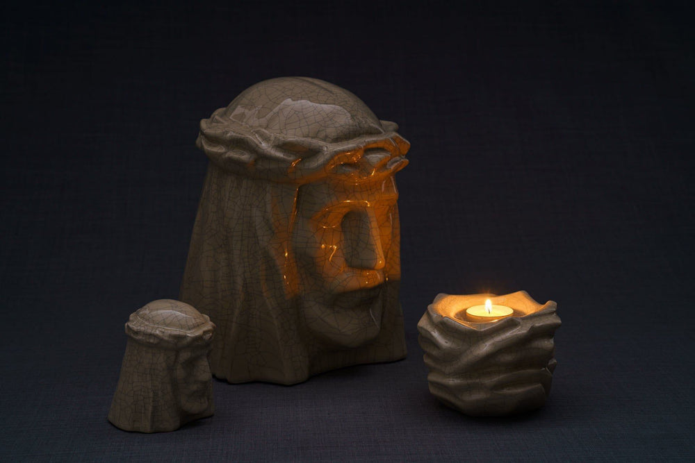Pulvis Art Urns Keepsake Urn Handmade Mini Keepsake Urn "The Christ" - Oily Green | Ceramic
